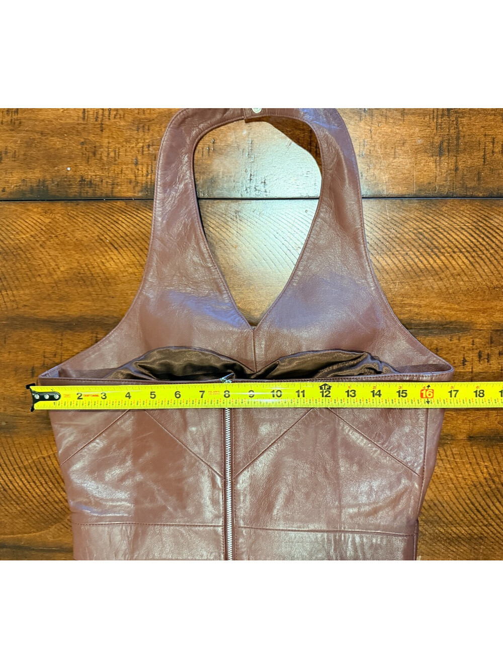 Designer Quality Brown Leather Halter Dress, Retro 80's Style Size XS RARE! - Picture 9 of 15